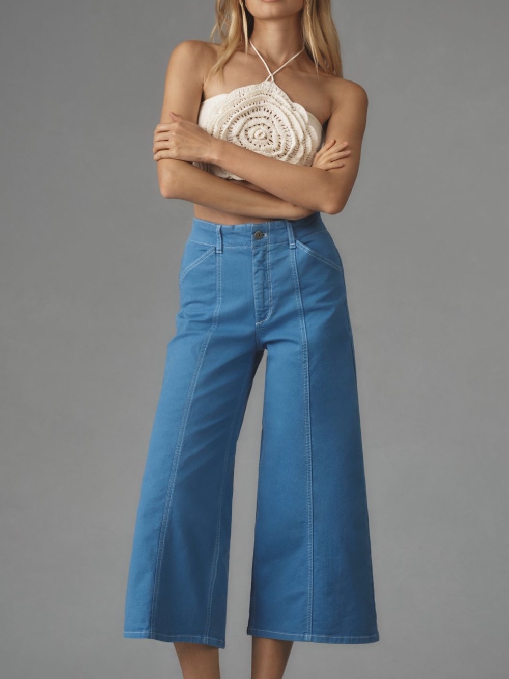 Maeve Wide-Leg Crop Jeans in Blue - Picture 1 of 6